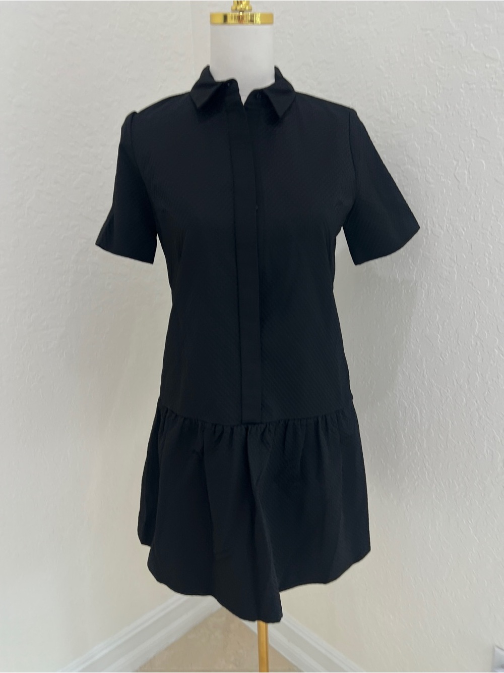 Sandro Black Short-Sleeve Shirt Tunic Dress